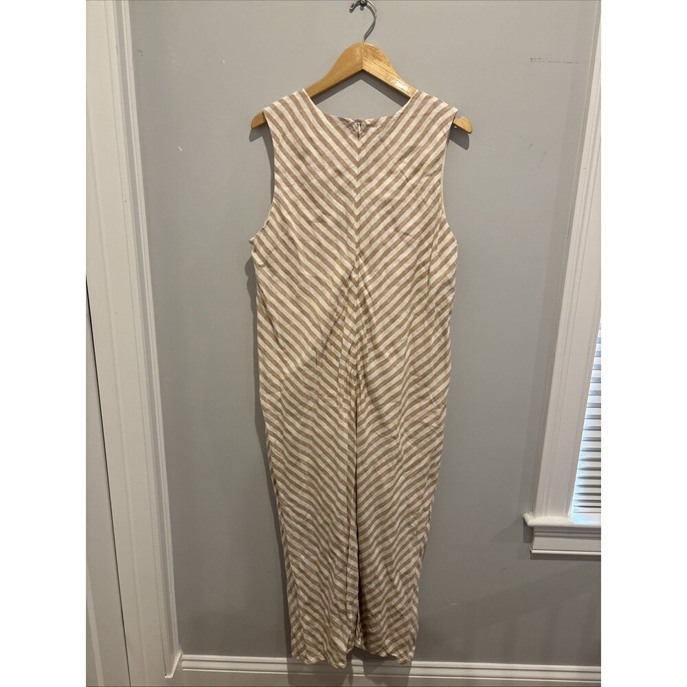 Everlane The Linen Bias Cut Dress Striped Ivory Beige Midi Size 12 - Picture 8 of 12